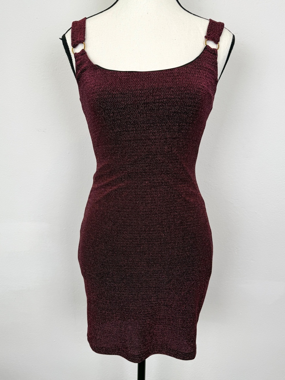 White Fox Size Small Burgundy Metallic Bodycon Sleeveless Mini Dress